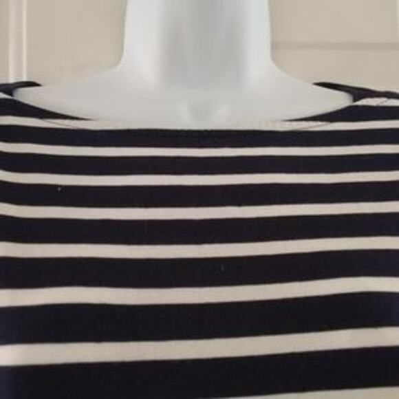 102. Merona Striped Boatneck Top Size Medium Blue White Nautical Preppy - Picture 12 of 13